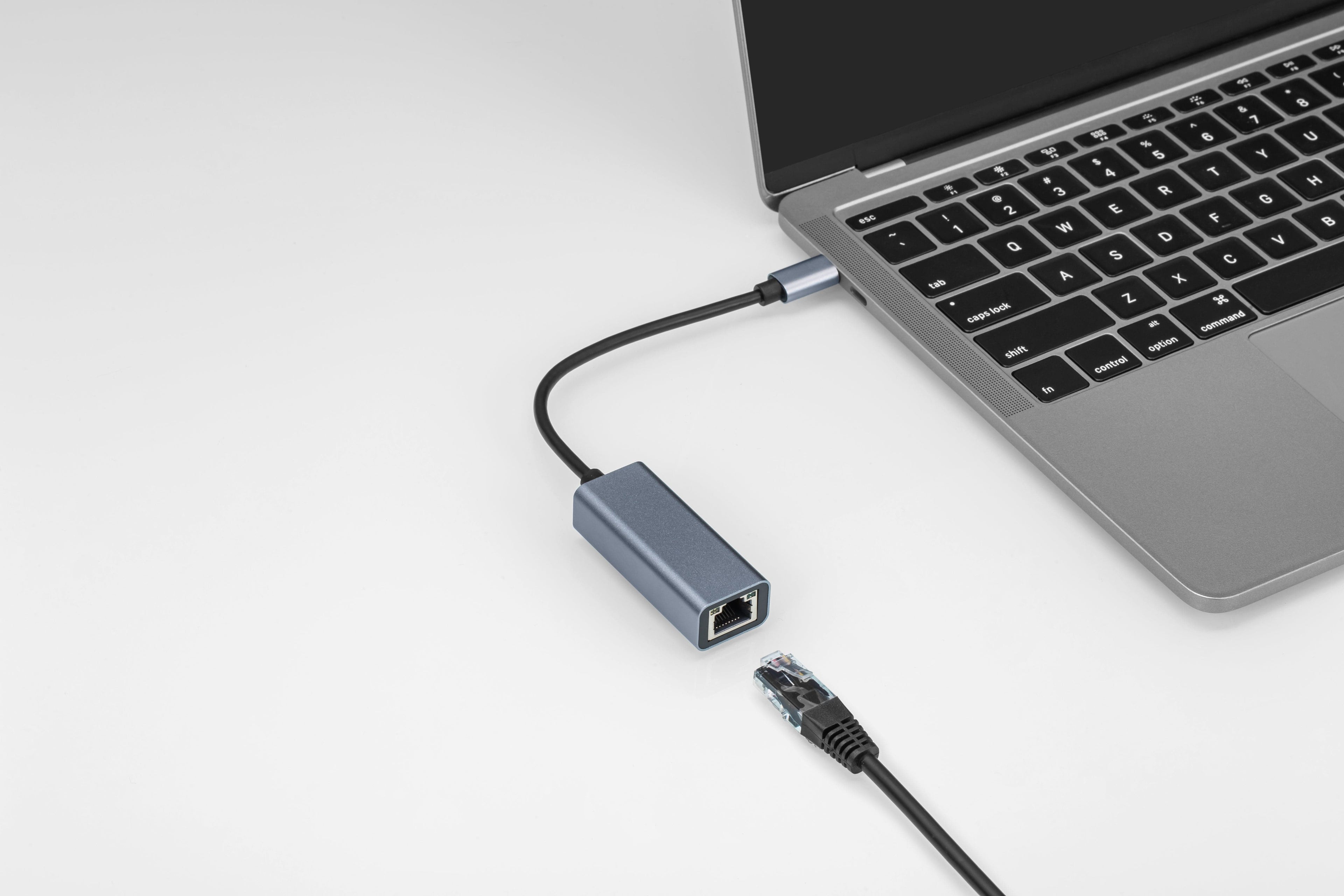 Maplin USB-C to Gigabit RJ45 Ethernet Network LAN Adapter - Black, 0.25m