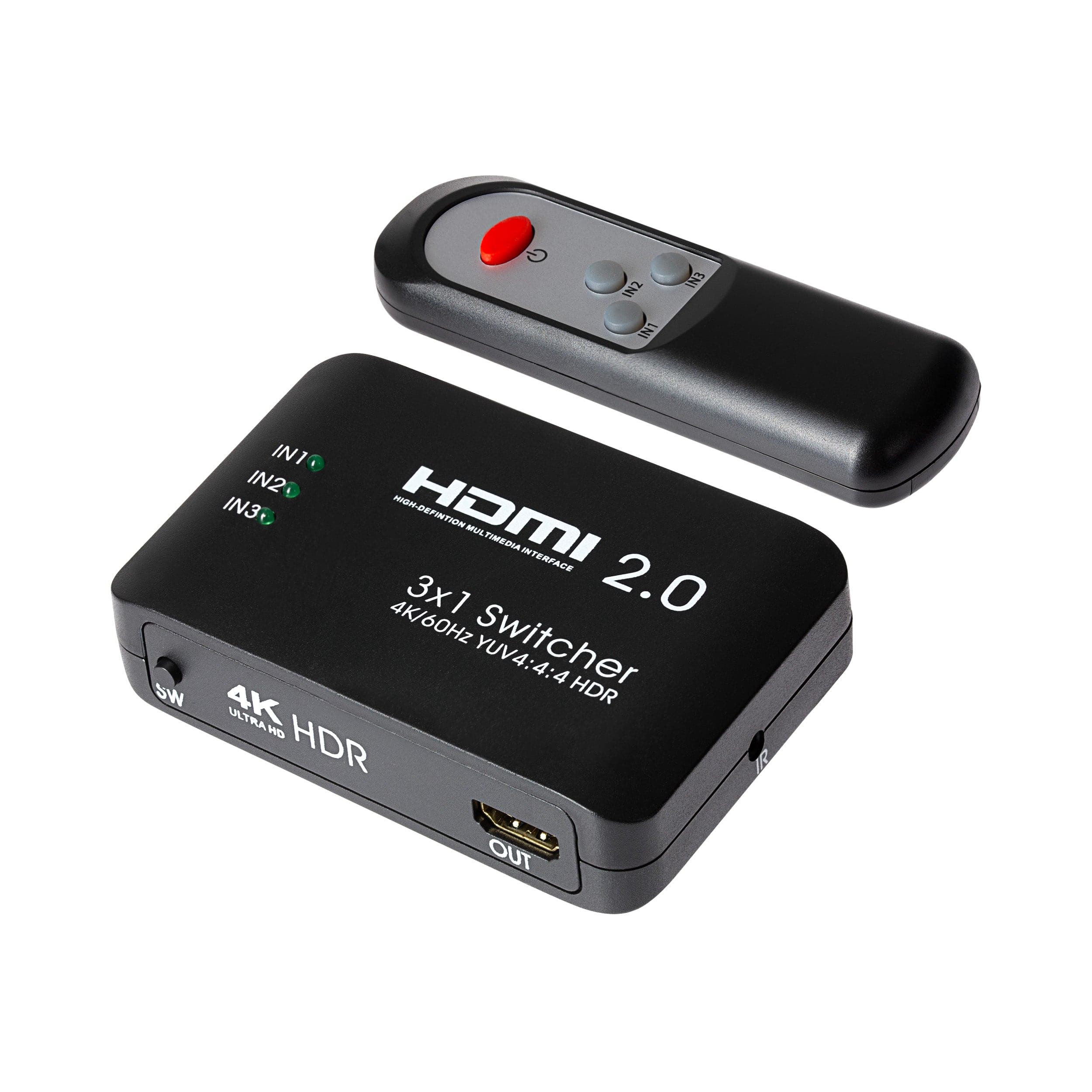 Maplin HDMI Switch 3 Ports In 1 Port Out 4K Ultra HD @60Hz with Remote Control - Black