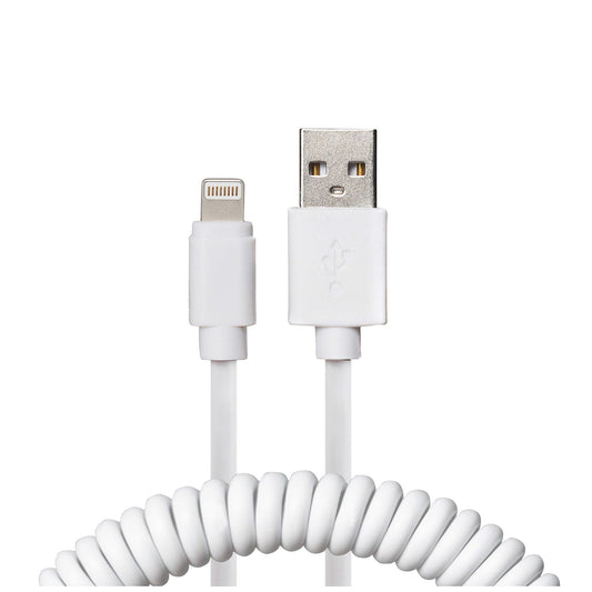 Maplin Premium Apple MFI Certified Lightning to USB-A 2.0 Coiled Cable - White, 0.5m