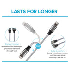 Maplin Lightning to USB-C Braided 20W High Speed Cable - Silver, 1m