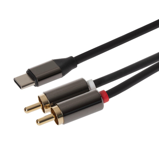 Maplin USB-C to Twin RCA Phono Jack Cable - Black, 2m