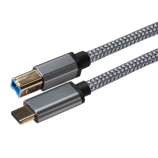 Maplin USB-C to USB-B Braided Cable - Silver, 2m