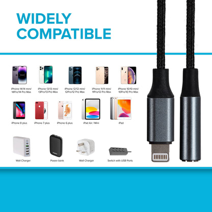 Maplin Lightning to 3.5mm Female Headphone Jack Audio Adapter - Black, 5cm