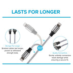 Maplin Lightning to USB-C 20W High Speed Braided Cable - Silver, 3m