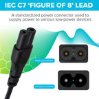 Maplin Power Lead IEC C7 Fig 8 2 Pin Plug to UK 3 Pin Plug - 0.5m, 3 Amp Fuse
