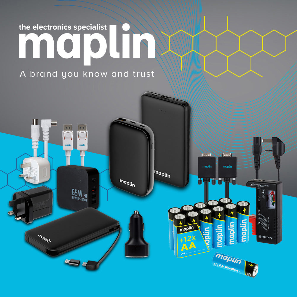 Maplin 10000mAh Slim Power Bank with Integrated Lightning, USB-C, USB-A & Micro USB Cables
