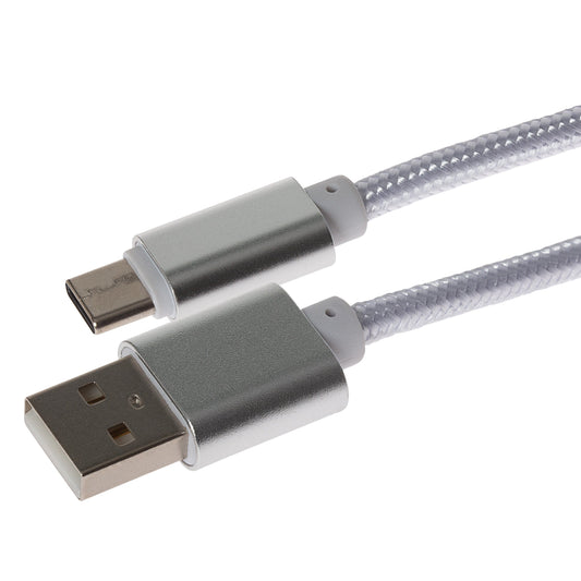 Maplin USB-C to USB-A Braided Cable - Silver, 0.25m
