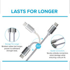 Maplin USB-C to USB-A Braided Cable - Silver, 0.25m