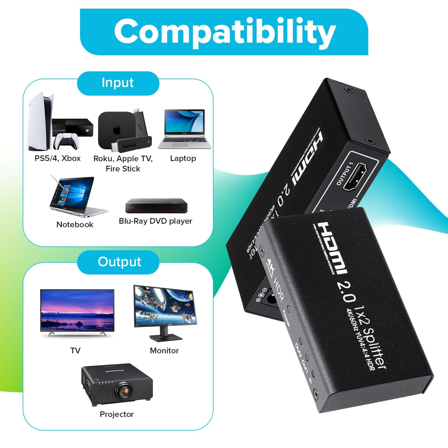 Maplin HDMI Splitter 1 Port In 2 Ports Out 4K Ultra HD @60Hz 18Gbps