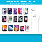 Maplin Hybrid Wired Lightning Earbuds with Hands Free Calling & Volume Button - White
