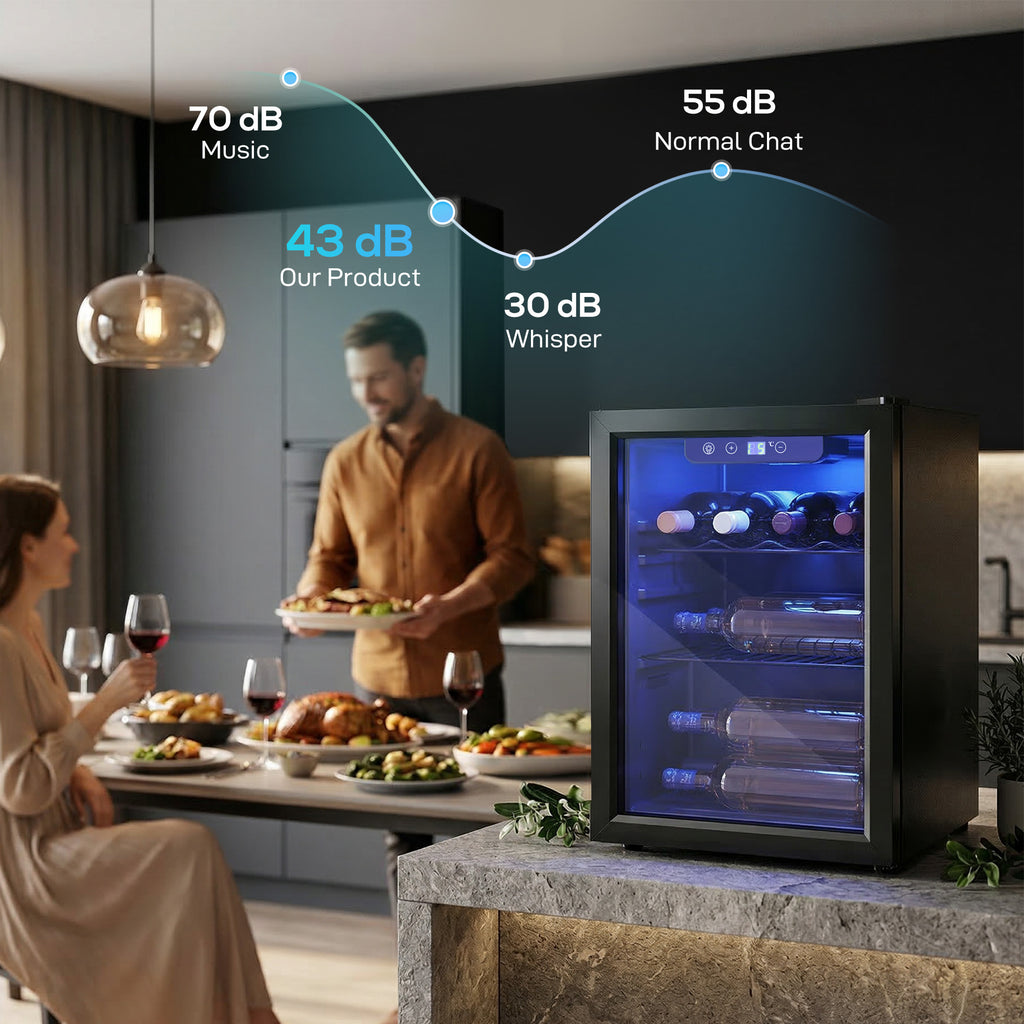 16 Bottle Wine Cooler, 48 Litre Capacity, 4-16°C Tabletop Counter Drinks Wine Fridge with Glass Door, LED Light, Black