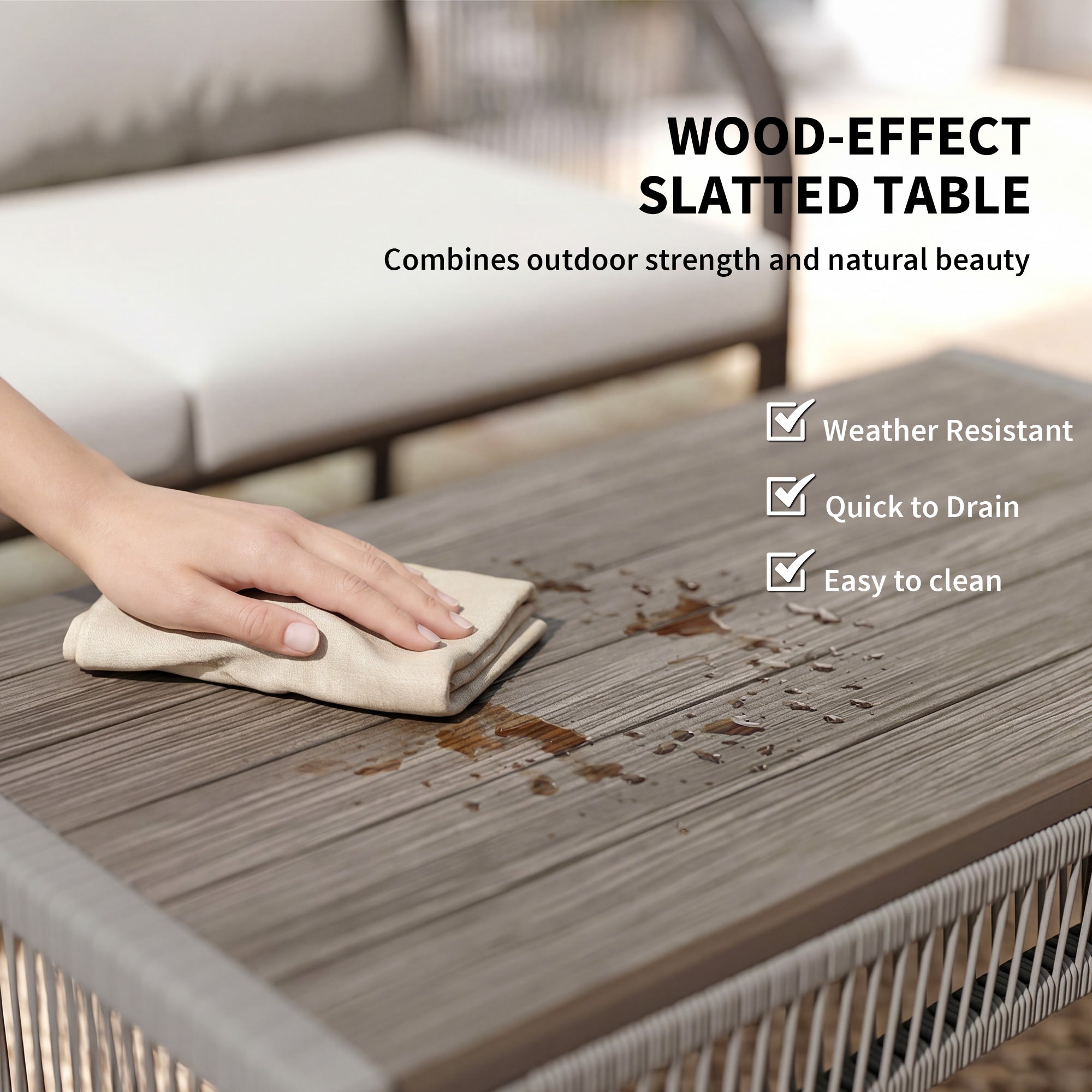 Outsunny 4 Piece Rattan Garden Furniture Set with Loveseat, Armchairs, Table, Steel Frame Wicker Patio Conversation Set, Grey