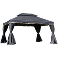 Outsunny 3 x 4m Aluminium Garden Gazebo, Marquee Canopy Shelter Pavilion Party Tent with Nets and Curtains for Garden and Deck, Black