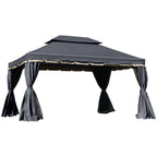 Outsunny 3 x 4m Aluminium Garden Gazebo, Marquee Canopy Shelter Pavilion Party Tent with Nets and Curtains for Garden and Deck, Black