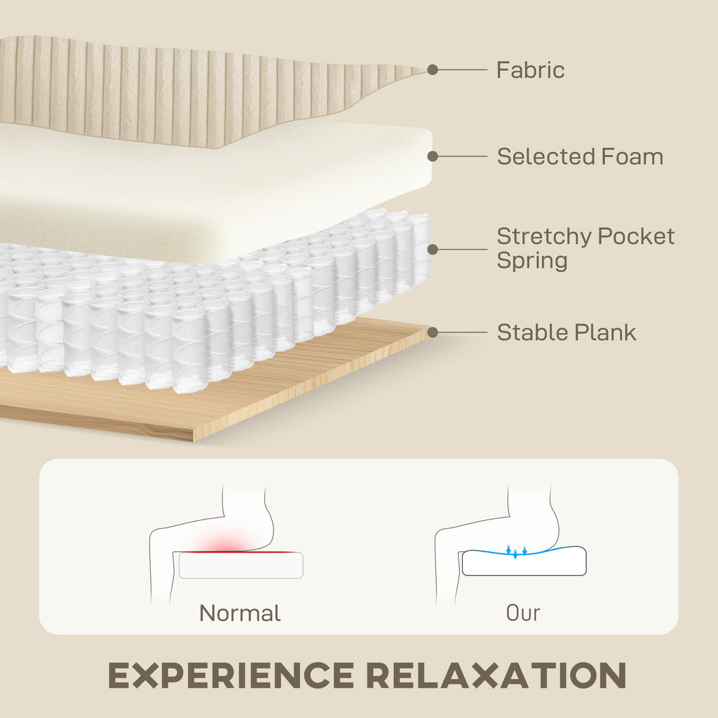 HOMCOM Modern 3 Seater Sofa with Spring Cushion, 212 cm Fabric Jumbo Cord Sofa Couch with 2 Scatter Cushions, Upholstered Corduroy Settee for Living Room, Bedroom, Home Office, Cream White