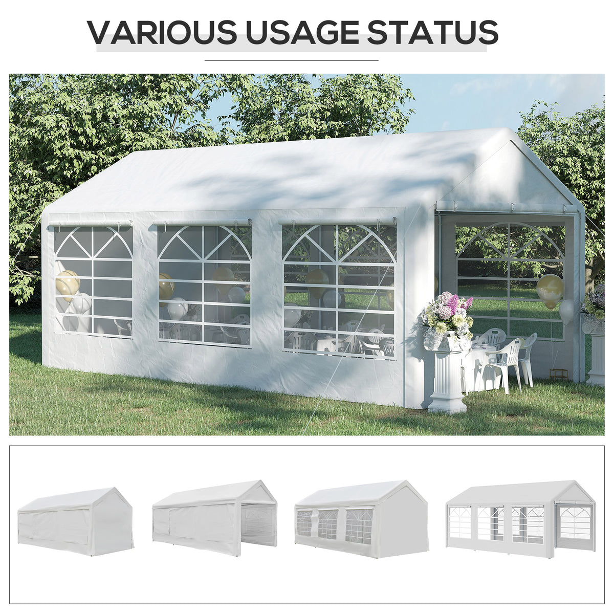 Outsunny 6m x 3m Garden Gazebo Marquee Wedding Shelter Level 4 Wind Protection, White