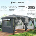 Outsunny 3 x 6 m Pop Up Canopy with UV50+ Protection Garden Gazebo with 6 Sidewalls, Dark Grey