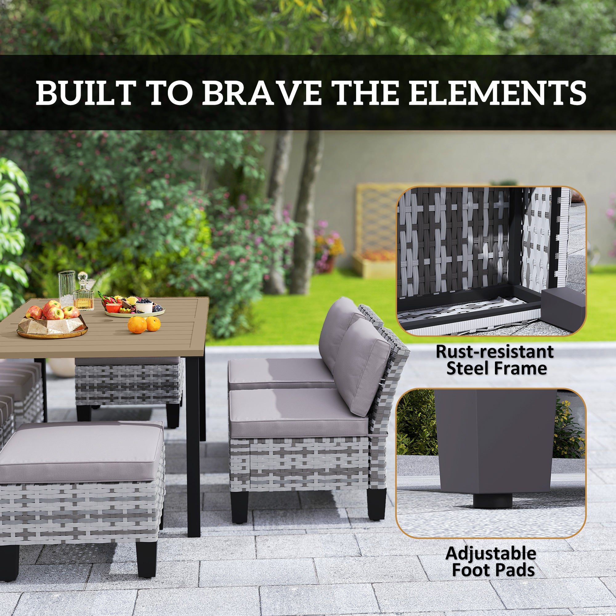 Outsunny Seven-Piece Rattan Dining Set - Grey