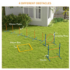 PawHut Dog Agility Training Equipment with Weave Poles, Jump Ring, Pause Box, Adjustable Hurdle, Carry Bag, Orange