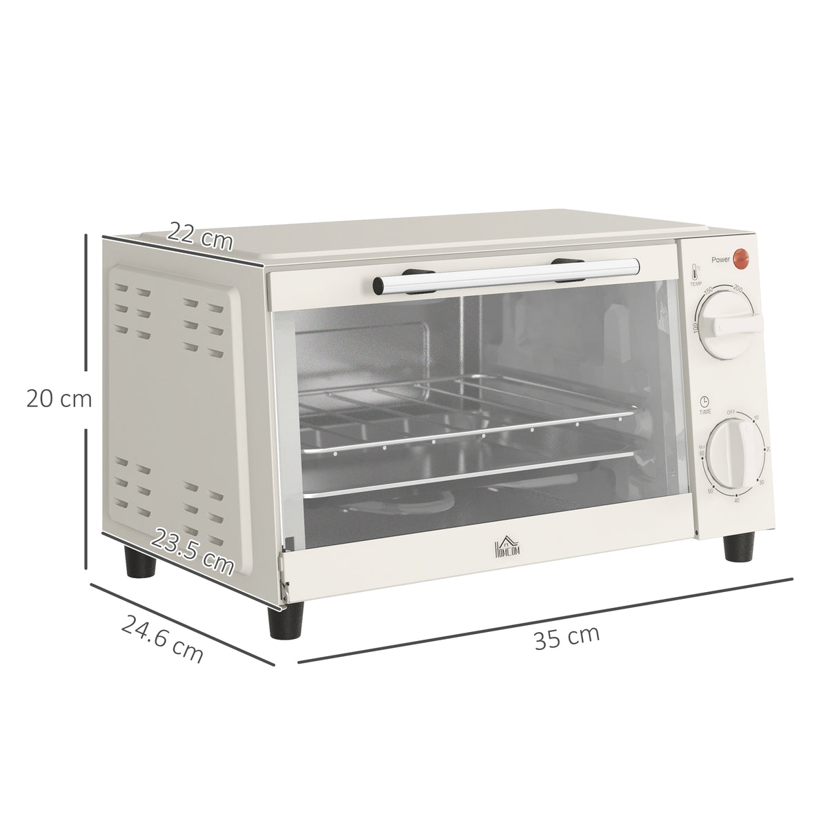 Mini Oven, 9L Countertop Electric Grill, Toaster Oven with Adjustable Temperature, Timer, Dishwasher Safe Baking Tray and Wire Rack, 750W, Cream