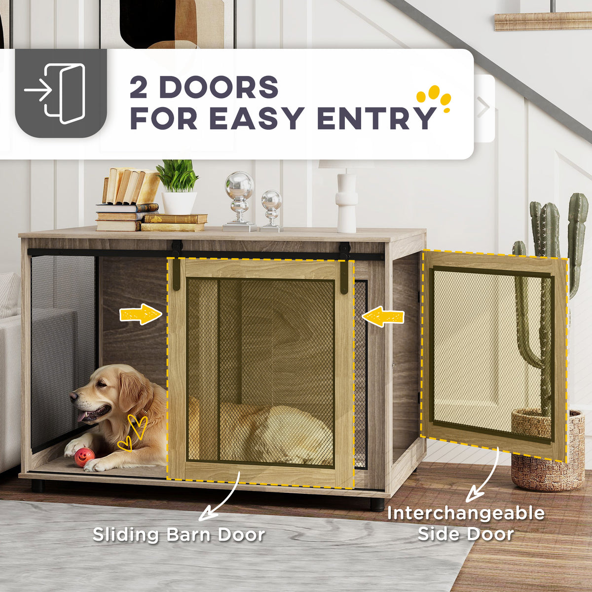PawHut Dog Crate Furniture with Sliding Door for XL Dogs, Brown