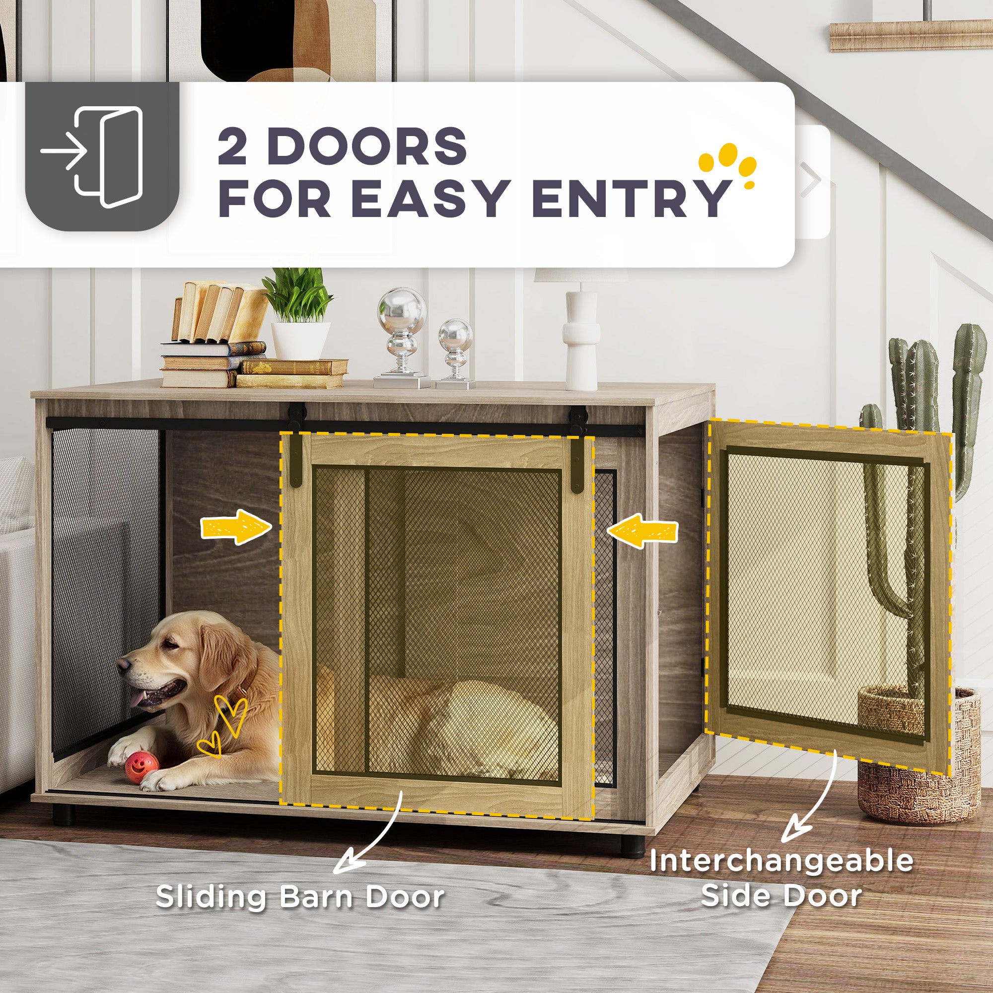 PawHut Dog Crate Furniture with Sliding Door for XL Dogs, Brown