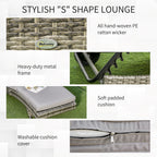 Outsunny Patio Wicker Chaise Lounge Chair, Outdoor PE Rattan Sun Lounger with Adjustable Backrest and 2 Wheels, Grey