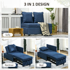 HOMCOM 3-In-1 Single Sofa Bed with Thick Padded Seat & 5-position Adjustable Back for Living Room, Bedroom, Blue