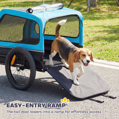 PawHut Dog Bike Trailer with Flip-Down Ramp Tailgate, Quick Release Frame, Universal Bicycle Coupler, Reflectors, Blue