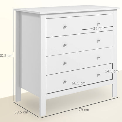 5 Drawer Chest of Drawers, Modern Dresser for Bedroom, Wide Storage Unit for Living Room, Hallway, Closet, White