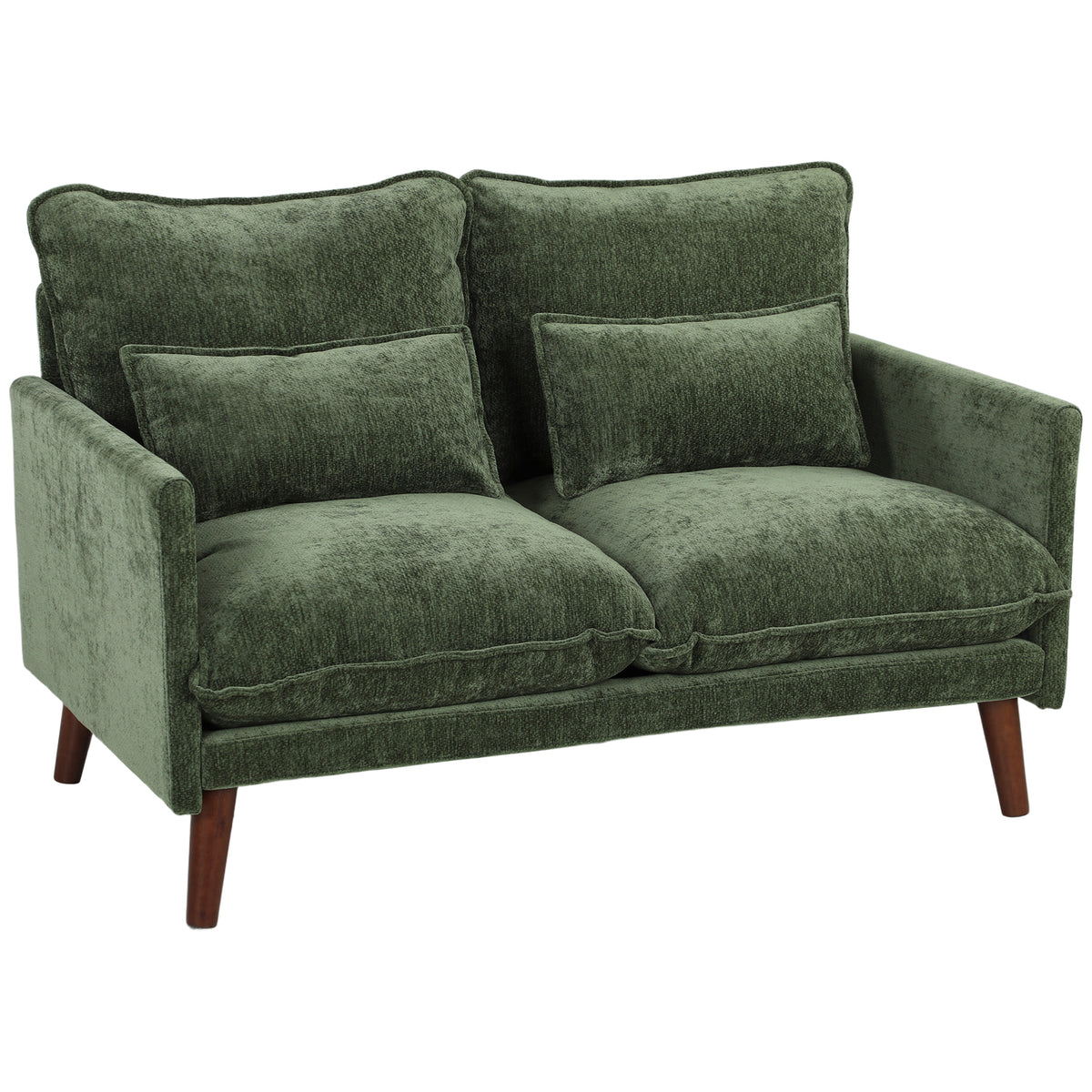 2 Seater Sofa, Loveseat Sofa with Spring Cushions, Wide and Deep Seat, Wood Legs, Green
