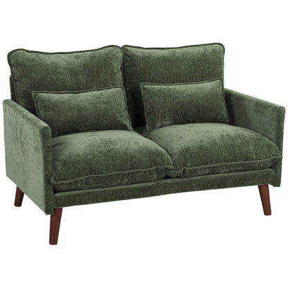 2 Seater Sofa, Loveseat Sofa with Spring Cushions, Wide and Deep Seat, Wood Legs, Green