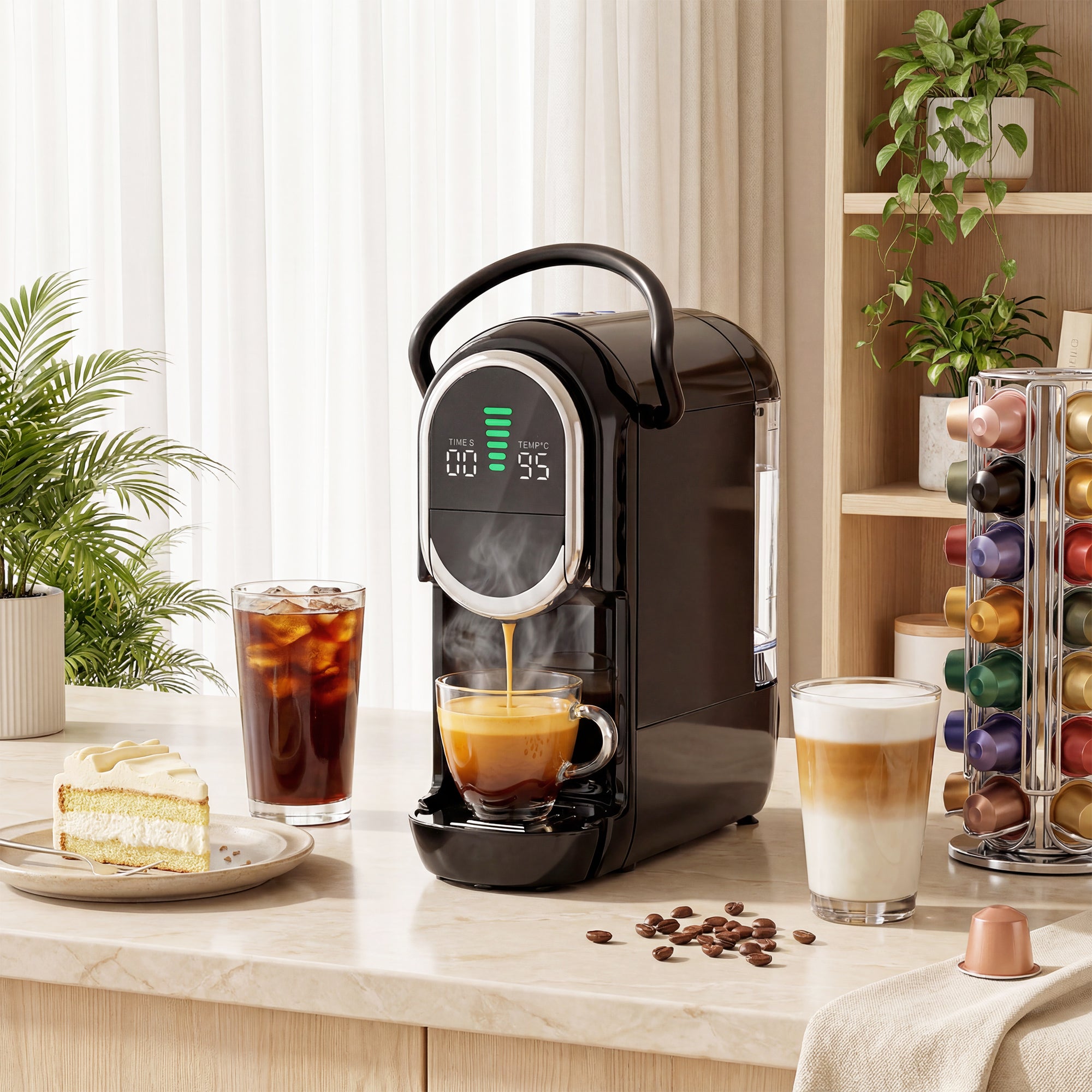Pod Coffee Machine for Nespresso, Dolce Gusto Capsule & Ground Coffee, Small Semi Automatic Coffee Maker, 19 Bar, 0.6L