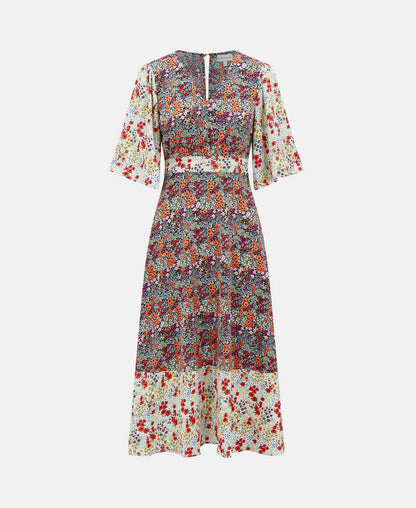 Contrast Floral Angel Sleeve Midi Dress