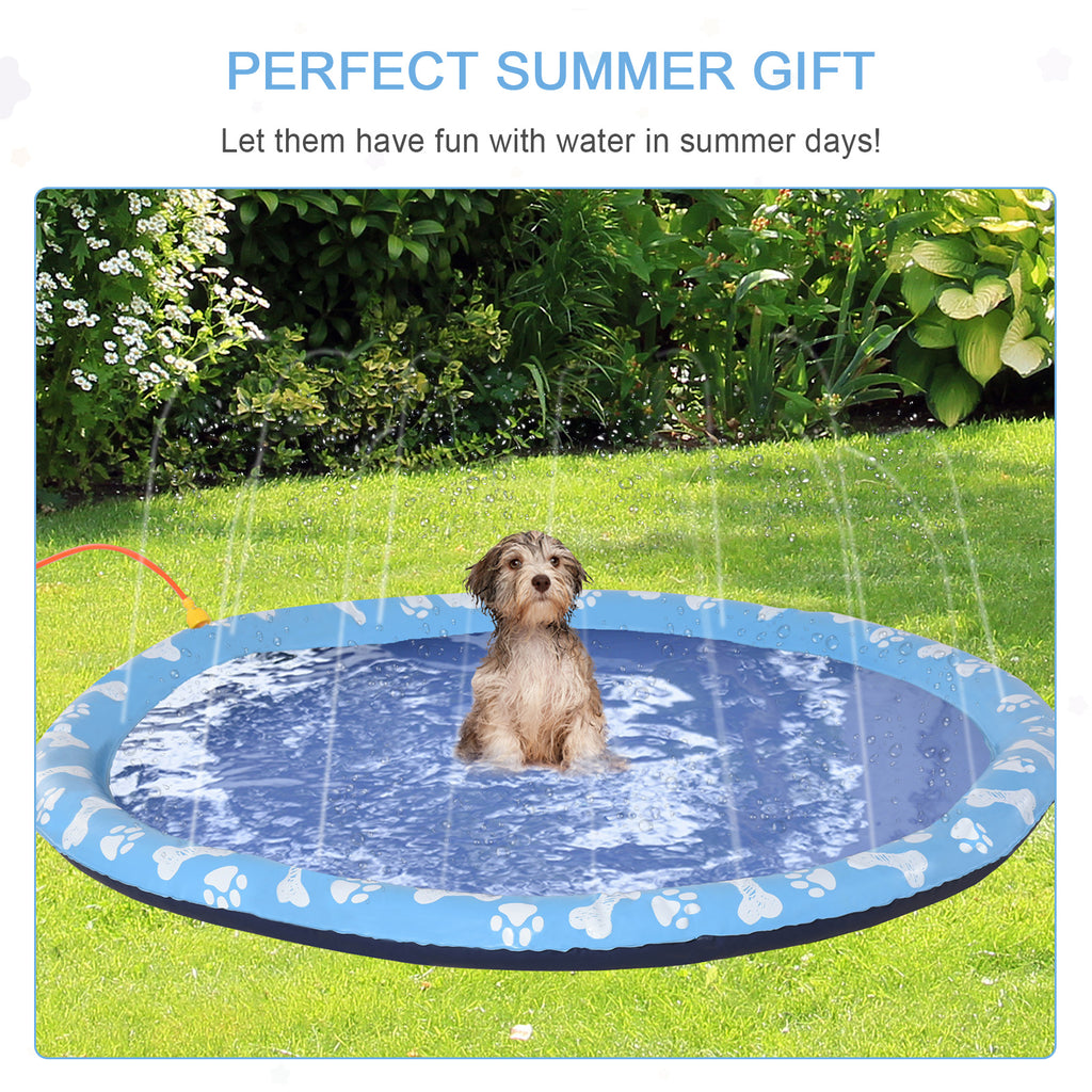 PawHut Dog Splash Pad, Pet Sprinkler Mat, Non-Slip Dog Paddling Pool, Foldable Outdoor Sprinkler and Splash Mat Water Play for Garden, Patio, Summer Fun, 170 cm