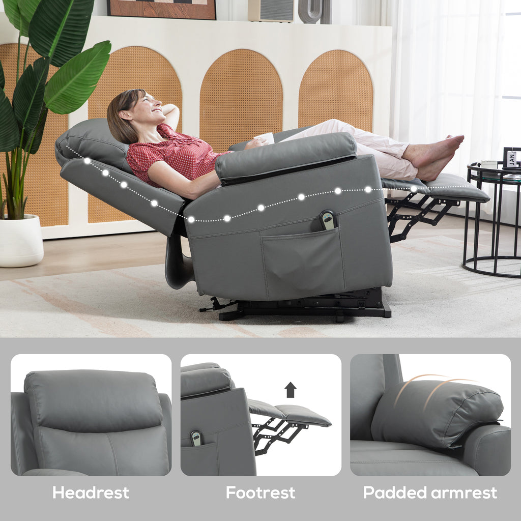 HOMCOM Faux Leather 70° Electric Riser Recliner Chair, Charcoal Grey