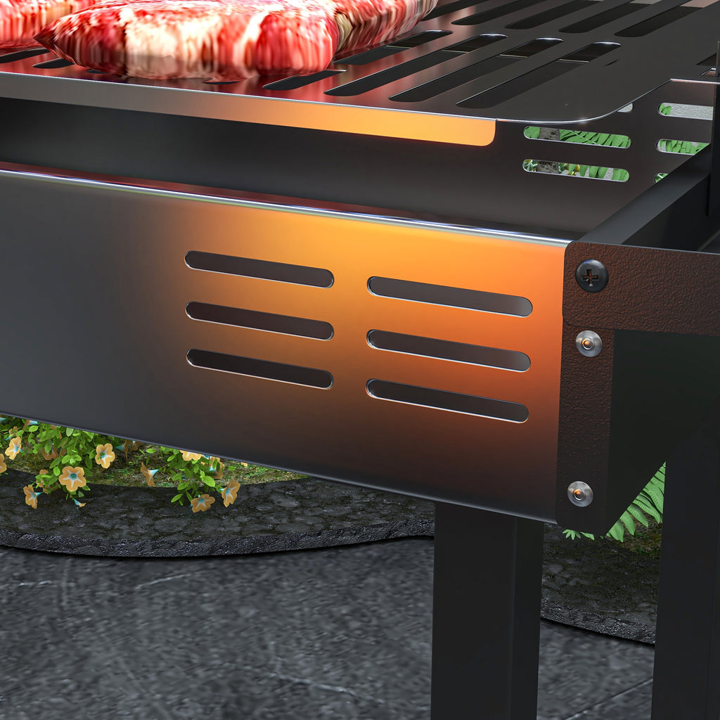 Outsunny BBQ Rotisserie Grill Roaster Charcoal Spit Roasting Machine for Chicken Turkey with 3-Level Grill Grate, Side Shelves