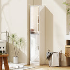 kleankin Tall Bathroom Cabinet with Mirror and Adjustable Shelf - High Gloss White