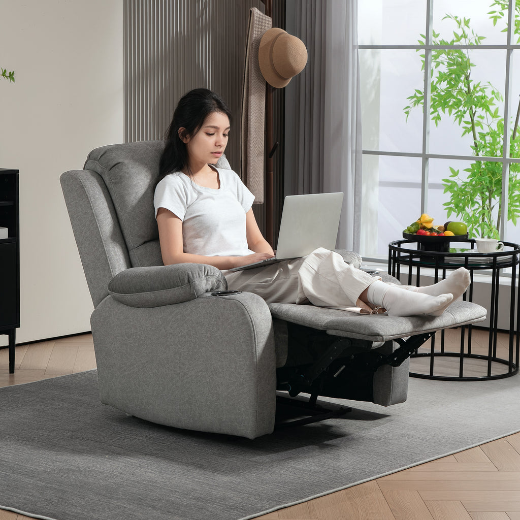 HOMCOM Microfibre Manual Reclining Armchair with 135° Recline Back and Footrest - Grey