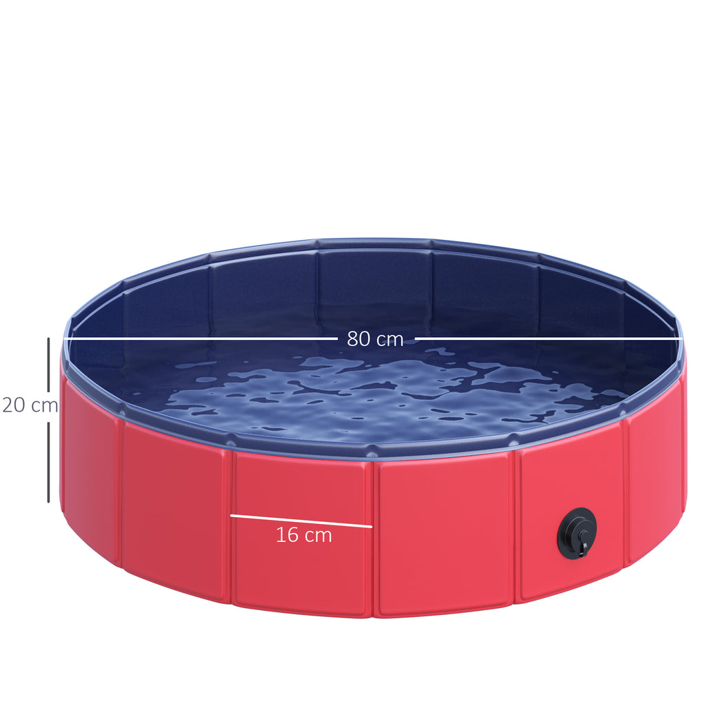 PawHut Foldable Dog Pool for Puppies and Ducks, Thickened PVC Dog Paddling Pool Bath Tub Hard Board, Anti-Slip Bottom and Drainage Hole, 80 x 20cm, Red and Blue