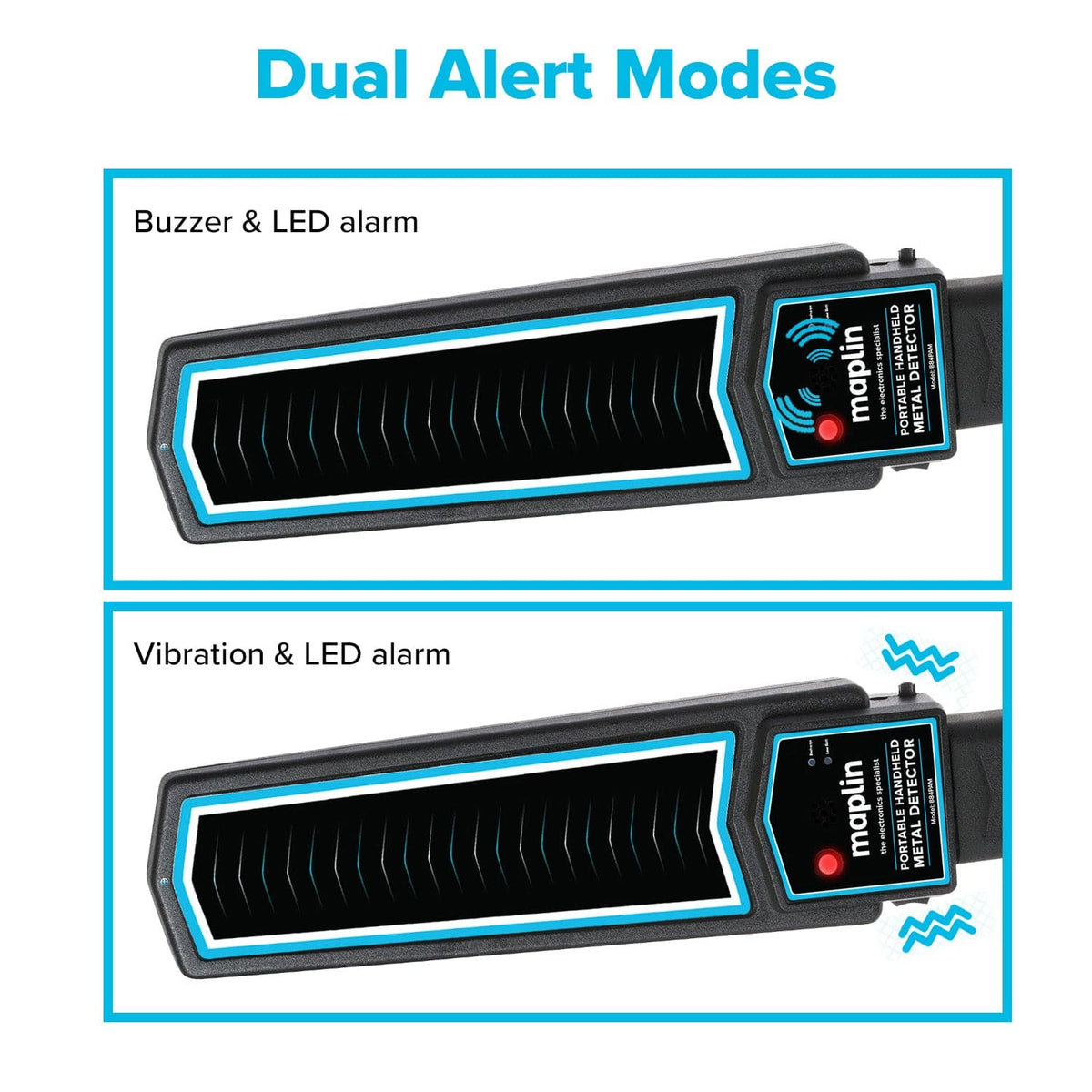 Maplin Handheld 10" Metal Detector Wand Body Scanner with Beep/Vibration Alerts & LED Light