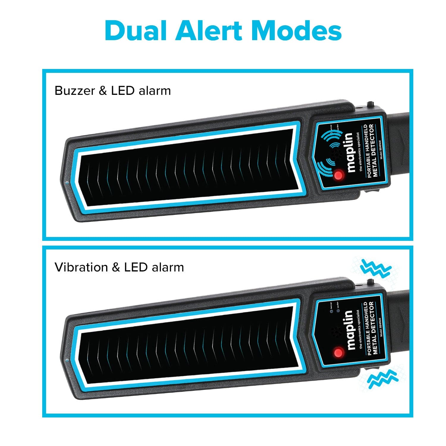 Maplin Handheld 10" Metal Detector Wand Body Scanner with Beep/Vibration Alerts & LED Light