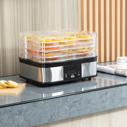 5 Tier Food Dehydrator, 245W Stainless Steel Food Dryer Machine with Adjustable Temperature, Timer and LCD Display for Drying Fruit, Meat, Vegetable, Jerky and Pet Treat, Black