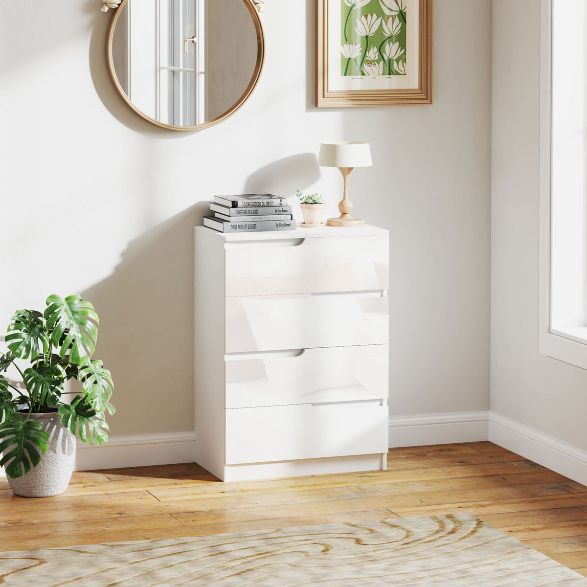 Chest of Four High Gloss Front Drawers - White