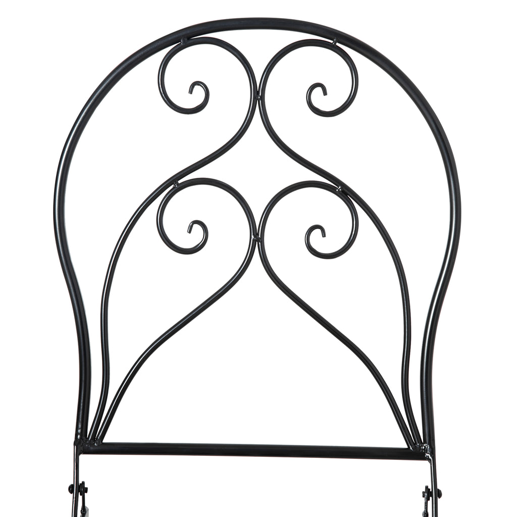 Outsunny 3 Pieces Garden Bistro Set with Coffee Table and 2 Folding Single Chairs, Mosaic Garden Table Top and Seats, Metal Frame, for Patio Balcony, Black