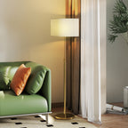 Floor Lamp with Remote, Height Adjustable Standing Lamp with Linen Shade, Dimmable with 3000K-6000K Adjustable Colour Temperatures, Foot Switch for Living Room Bedroom Office, Gold Tone