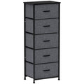HOMCOM Fabric Chest of Drawers, Industrial Bedroom Dresser with 5 Fabric Drawers, Steel Frame and Wooden Top for Nursery, Living Room, Hallway, Dark Grey