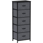 HOMCOM Fabric Chest of Drawers, Industrial Bedroom Dresser with 5 Fabric Drawers, Steel Frame and Wooden Top for Nursery, Living Room, Hallway, Dark Grey