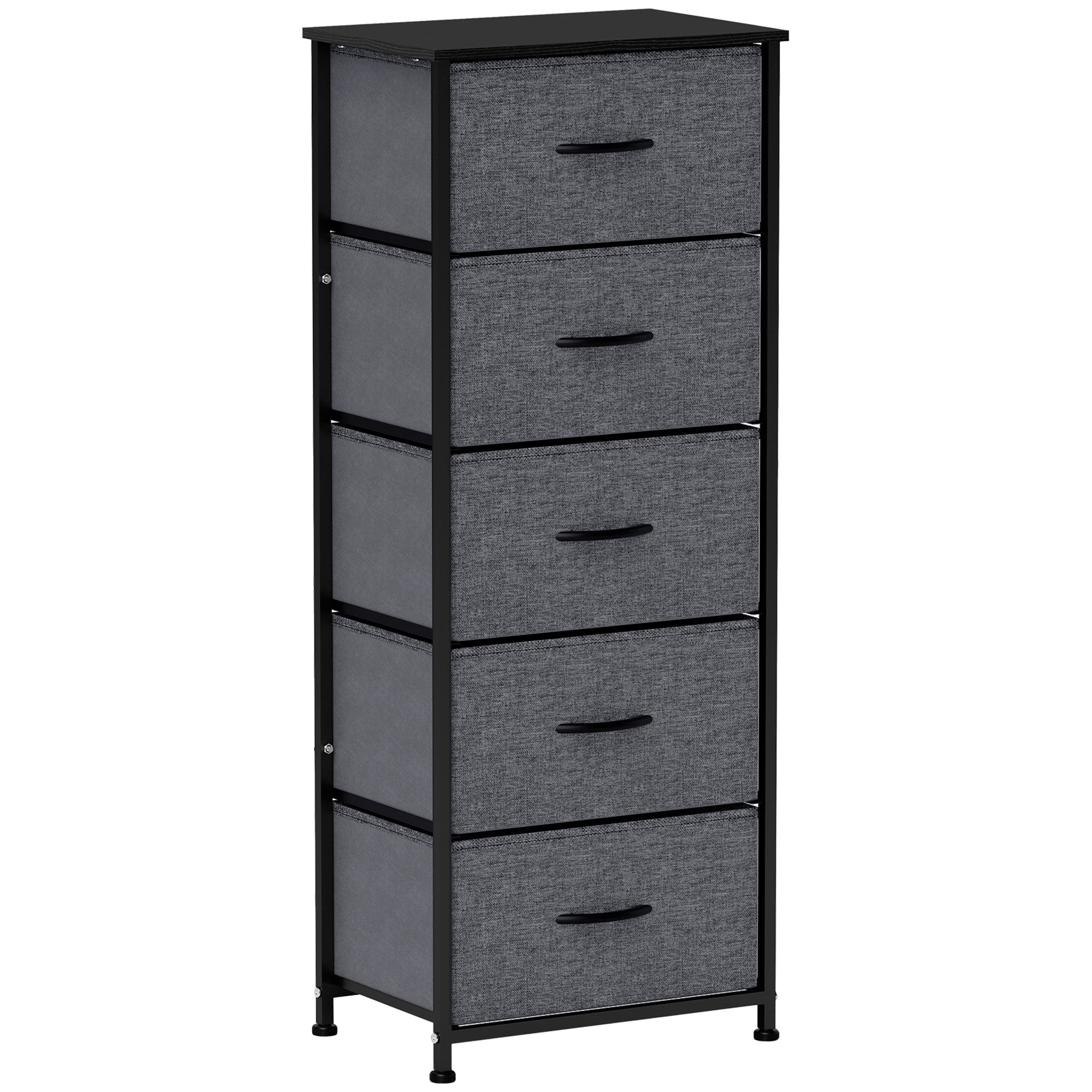 HOMCOM Fabric Chest of Drawers, Industrial Bedroom Dresser with 5 Fabric Drawers, Steel Frame and Wooden Top for Nursery, Living Room, Hallway, Dark Grey