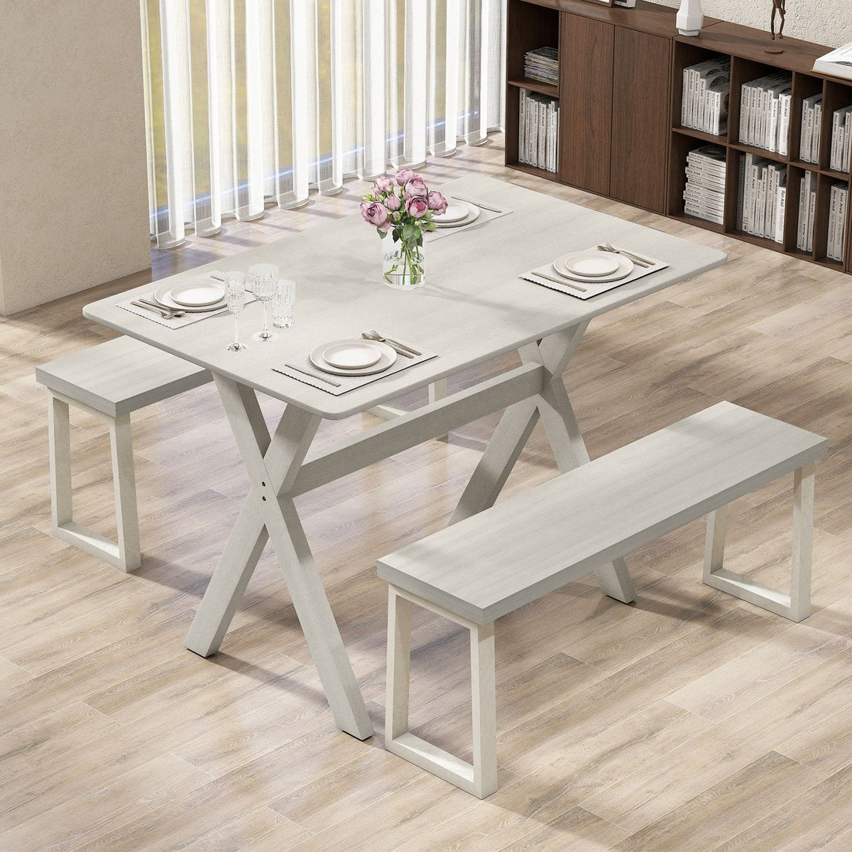 Modern Brown Dining Table with X‑Frame Base and Wood Grain Top